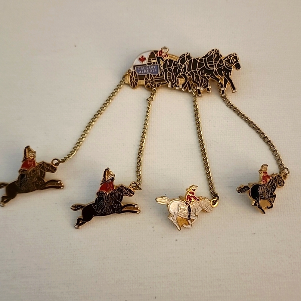 Vintage Calgary Alberta horse drawn covered wagon  brooch.